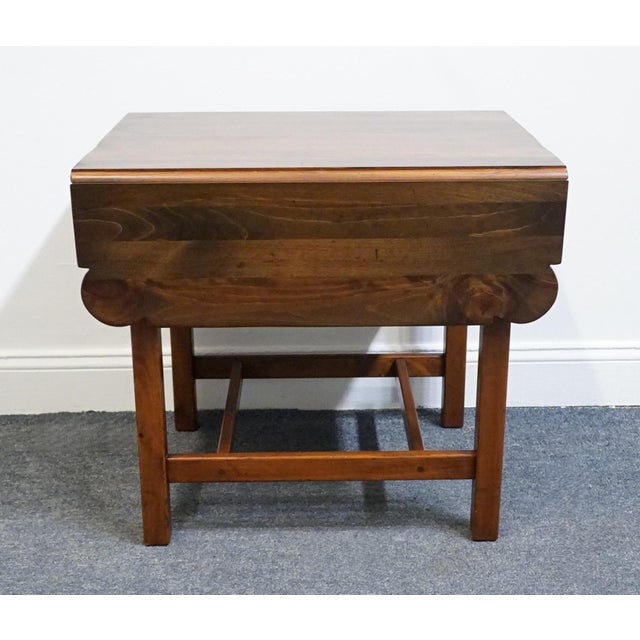 Ethan Allen Country Craftsman Solid Pine Early American Shaker Style 37" Drop Leaf Accent End Table 19-8304 - 219 Medium Brown Finish For Sale - Image 14 of 17