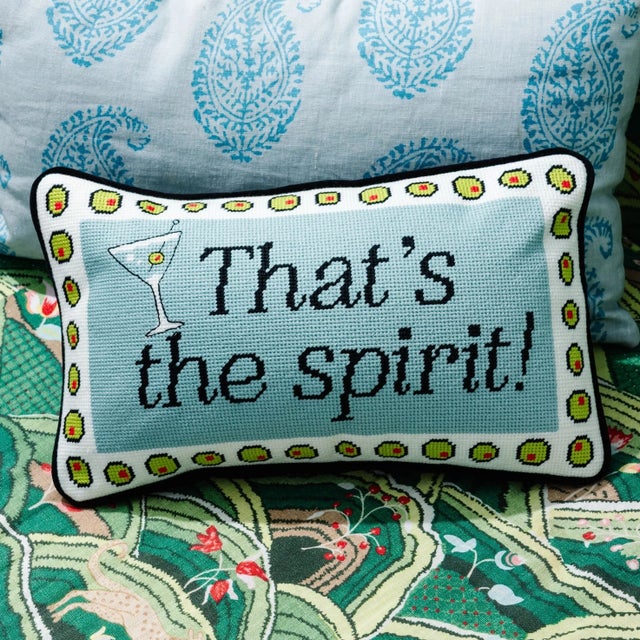 Modern That's the Spirit Needlepoint Pillow For Sale - Image 3 of 4