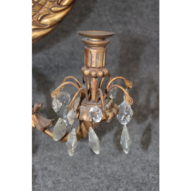 English Pair of Antique English Turn of the Century Carved Gilt Wood Sconces For Sale - Image 3 of 4