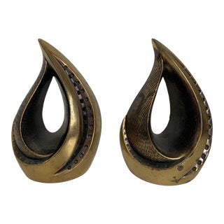 Ben Seibel Mid Century Flame Brass Bookends - a Pair For Sale