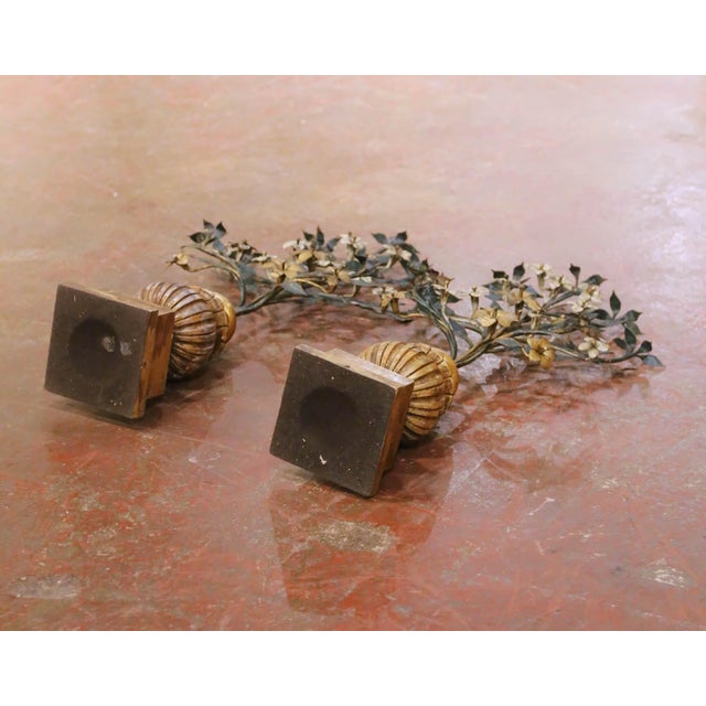 Pair of Mid-Century Italian Giltwood and Wrought Iron Pricket Candle Holders For Sale - Image 10 of 10