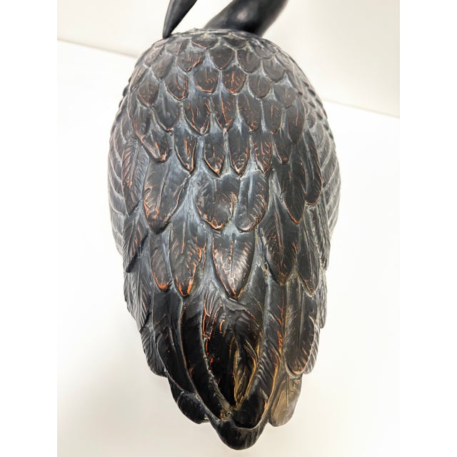 1960s Vintage 1960s Black Ceramic Crane Bird Sculpture - Attributed to Enzo Alberton For Sale - Image 5 of 12