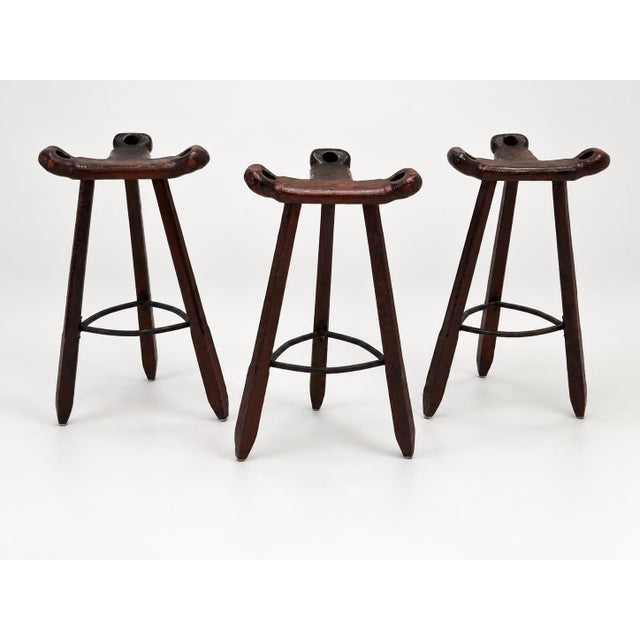 Brutalist Vintage Brutalist Marbella Stools attributed to Sergio Rodrigues, 1970s, Set of 3 For Sale - Image 3 of 14