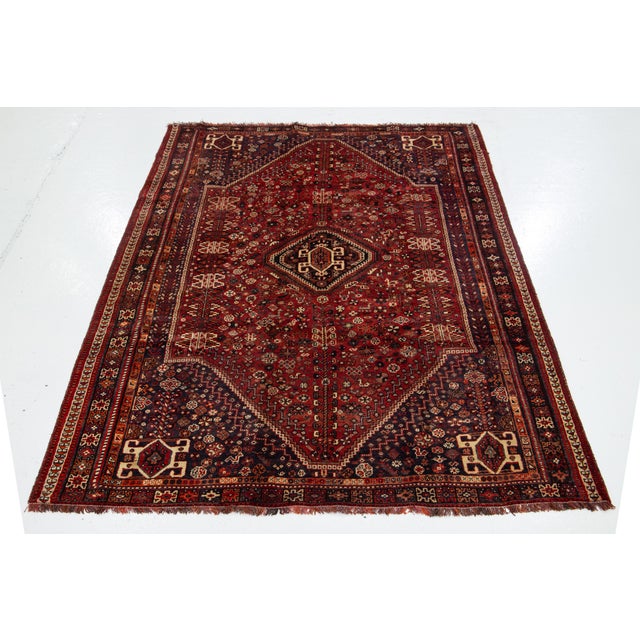 Red Allover Designed Persian Shiraz Room SIze Wool Rug in Red For Sale - Image 8 of 10