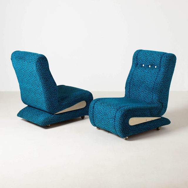 Black Space Age Lounge Chairs in Blue Pattened Upholstery, Former Czechoslovakia, 1970s, Set of 2 For Sale - Image 8 of 13