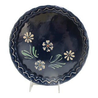 Soufflenheim Alsace French Farm Country Blue Stoneware Pottery Pie Dish Plate For Sale