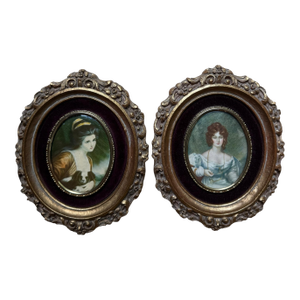 Vintage Cameo Creation Ornate Gilt Framed Miniature Portraits – Pair