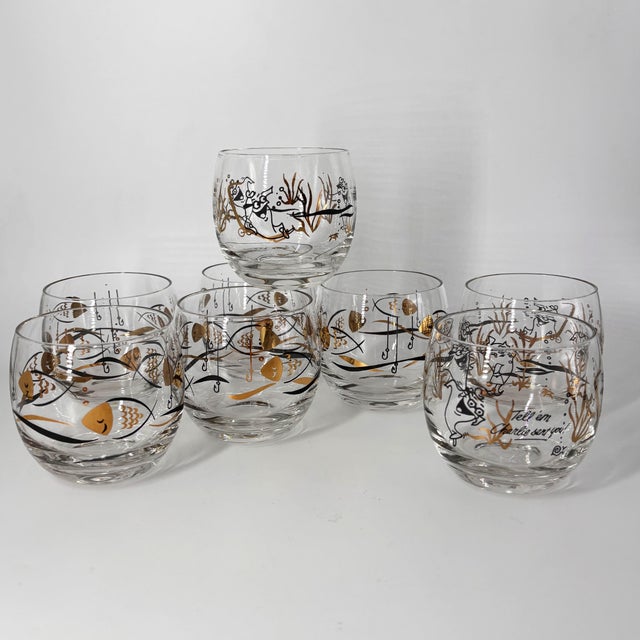 Mid-Century Modern Vintage Star-Kist “Charlie the Tuna” Rocks Glasses (Set of 8) With Original Holiday Box For Sale - Image 3 of 14