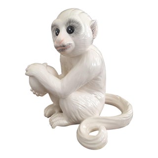 Contemporary Mottahedeh White Porcelain Capuchin Monkey Figurine For Sale