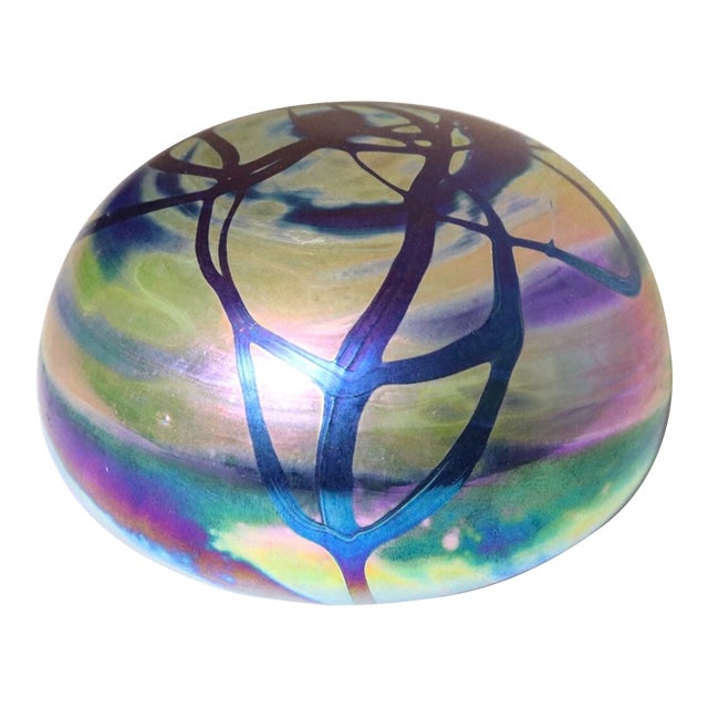 Large Vintage Hand Blown Aurene Iridescent Studio Art Glass G. Levy Paperweight For Sale