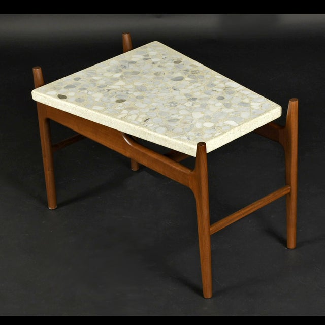 Pair of Sculptural Walnut and Terrazzo Side Tables, Attributed to John Keal for Brown Saltman. California Modern, circa...