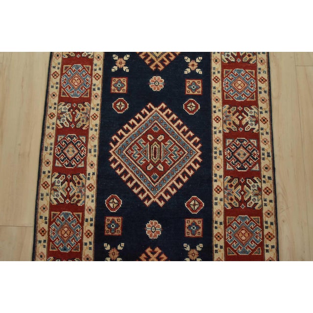 2020s Kazak Runner 2’8” X 7’9” Blue Wool Tribal Hand-Knotted Oriental Rug For Sale - Image 5 of 12
