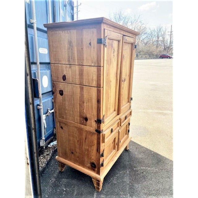 Mexican Rustic Pine Armoire or Dining/Kitchen Hutch Early 21st