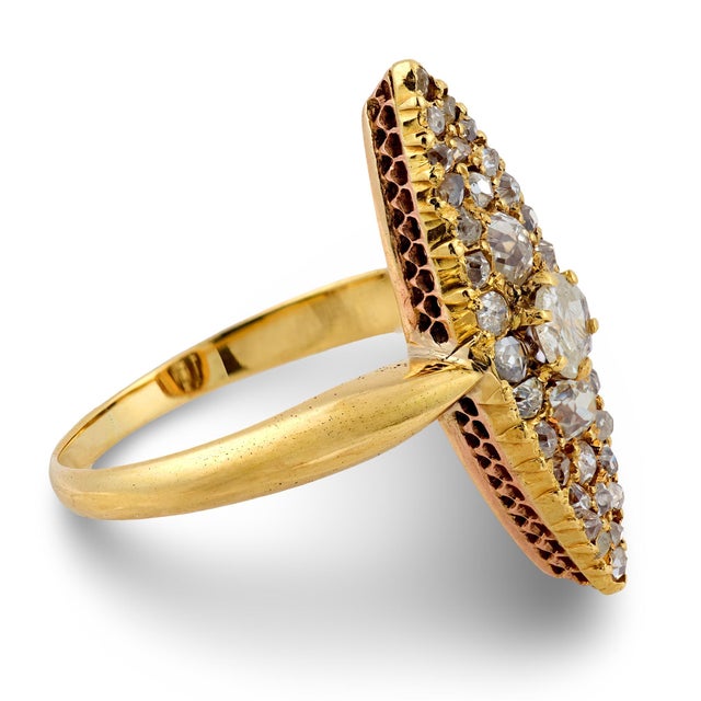 Victorian Late 19th Century Victorian Old Cut Diamond 18k Yellow Gold Navette Ring, Size 6.25 For Sale - Image 3 of 4