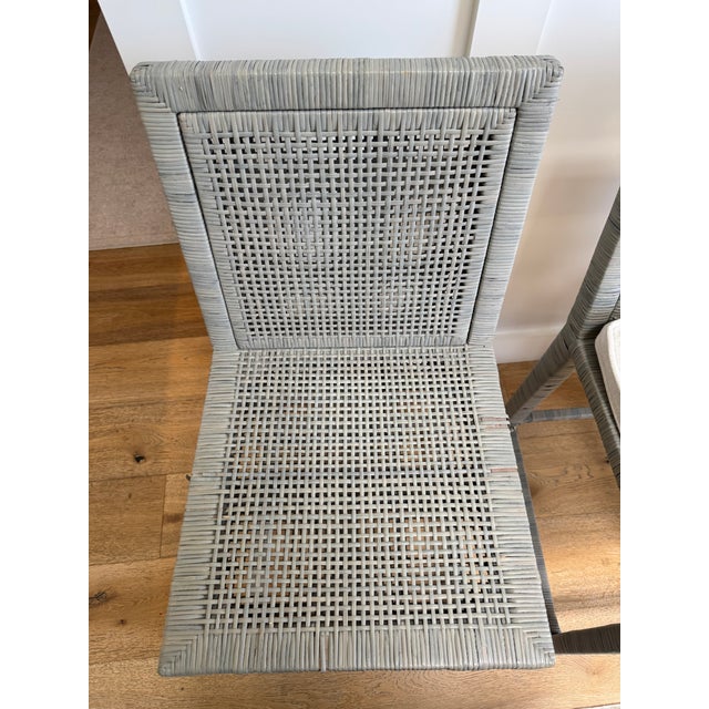 2020s 4 Serena & Lily Balboa Rattan Counter Stools in Mist With Chalk & White Perennials Cushions For Sale - Image 5 of 11