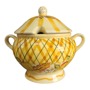 Late 20th Century Tracy Porter Zrike Hand Painted Sunny Yellow Fruit Motif Tuskan Style Soup Tureen