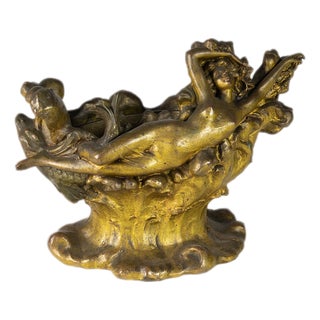 Art Nouveau Vase with Woman Sculpture, 20th Century For Sale