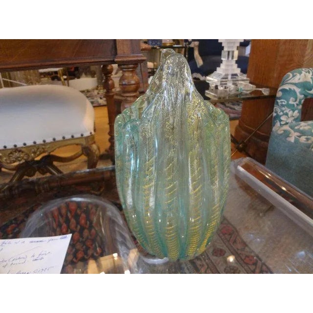 Metal Turquoise and Gold Murano Glass Vase Attributed to Barovier & Toso For Sale - Image 7 of 10