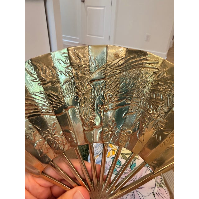 Brass Fenghuang (Chinese Phoenix) Fan Plaque, Chinoiserie Wall Decor For Sale - Image 4 of 7