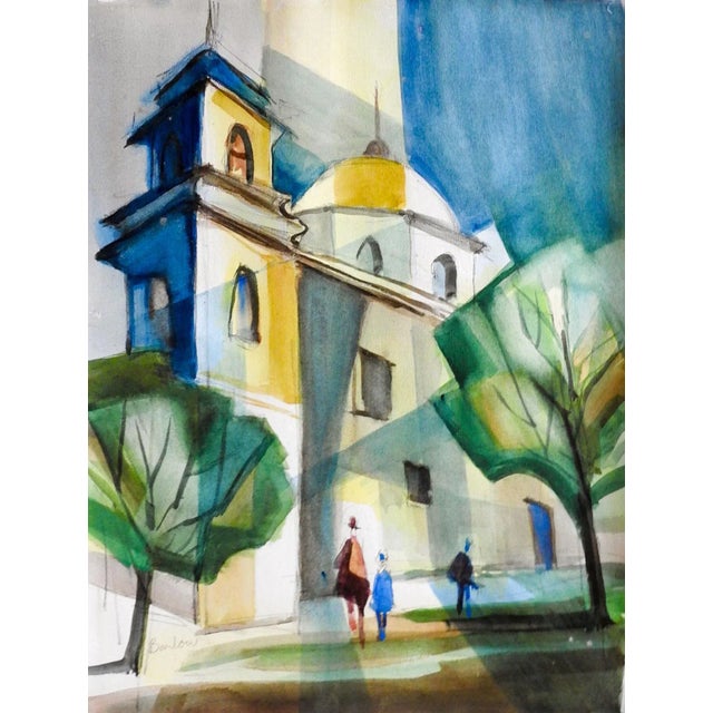 Vintage Mid Century Mission San Jose San Antonio Texas Watercolor Painting For Sale - Image 4 of 4