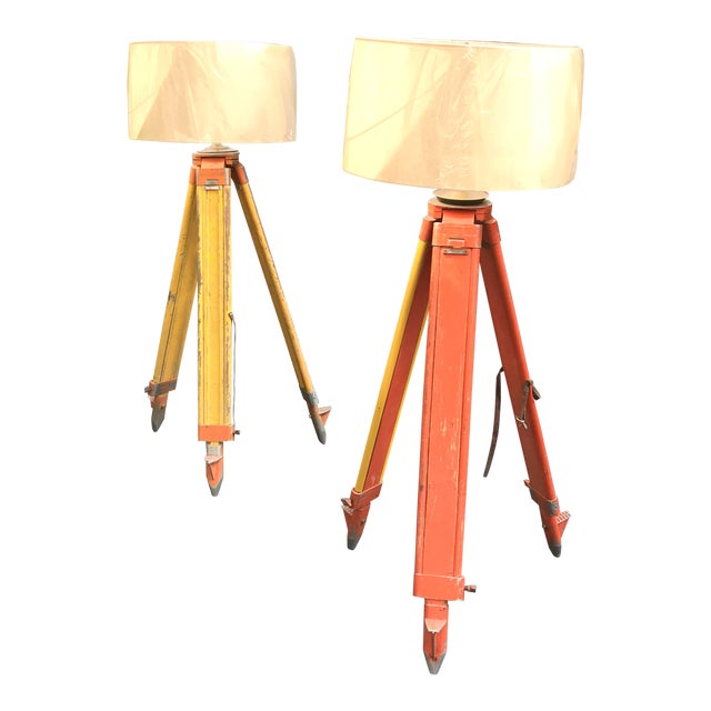 Repurposed Authentic Midcentury Modern Surveyor Tripod Standing Lamp 2 Available