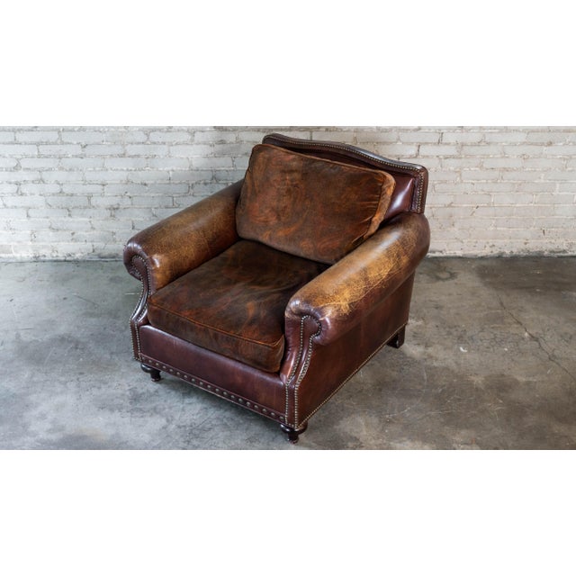 Brown Ralph Lauren Leather and Paisley Velvet Club Chair For Sale - Image 8 of 16