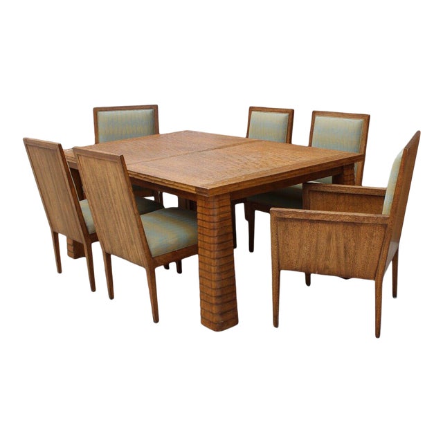 1980s e.j. Victor Style Hand Scooped Wood Dining Set.- 7 Pieces For Sale