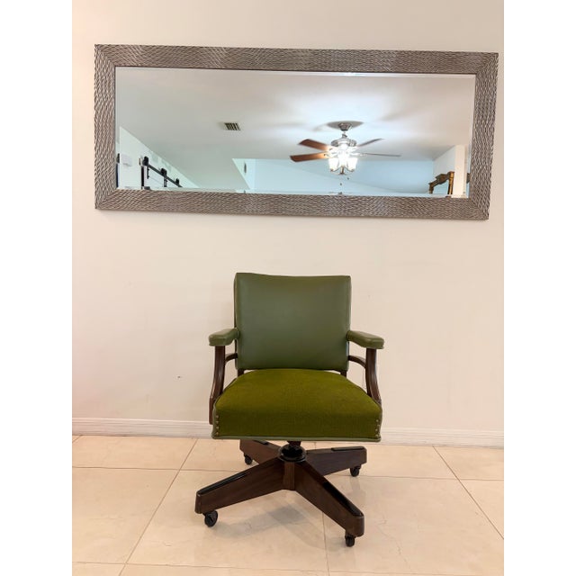 Textile Mid-Century Olive Green Swivel Executive Desk Chair For Sale - Image 7 of 12