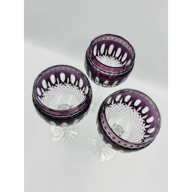Waterford Crystal Gorgeous Clarendon Amethyst Purple Wine Goblets - Set of 3 For Sale In Los Angeles - Image 6 of 12