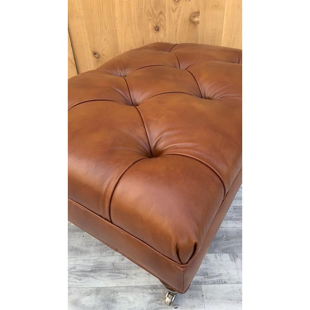 Vintage Ethan Allen English Chesterfield Style Leather Tufted Ottoman Chairish