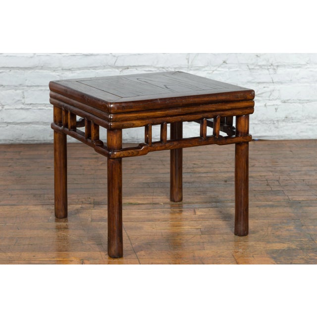 Brown Early 20th Century Chinese Ming Style Brown Pillar Strut Motif Drink Table For Sale - Image 8 of 13
