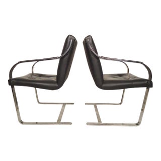 Sleek Midcentury Leather Chrome Chairs For Sale