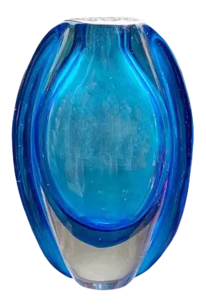 Vintage Mid Century Blue Art Glass Vase