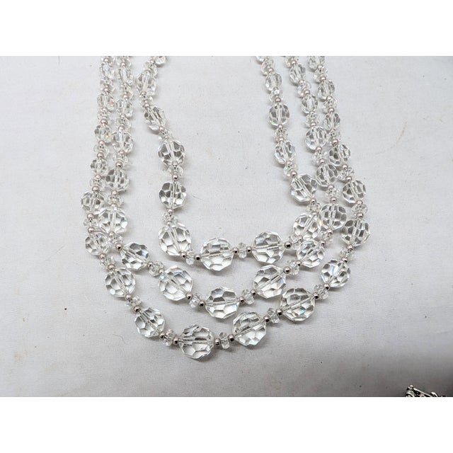 Transparent Vintage 1950s Signed Napier 3-Strand Glass Beaded Necklace For Sale - Image 8 of 8