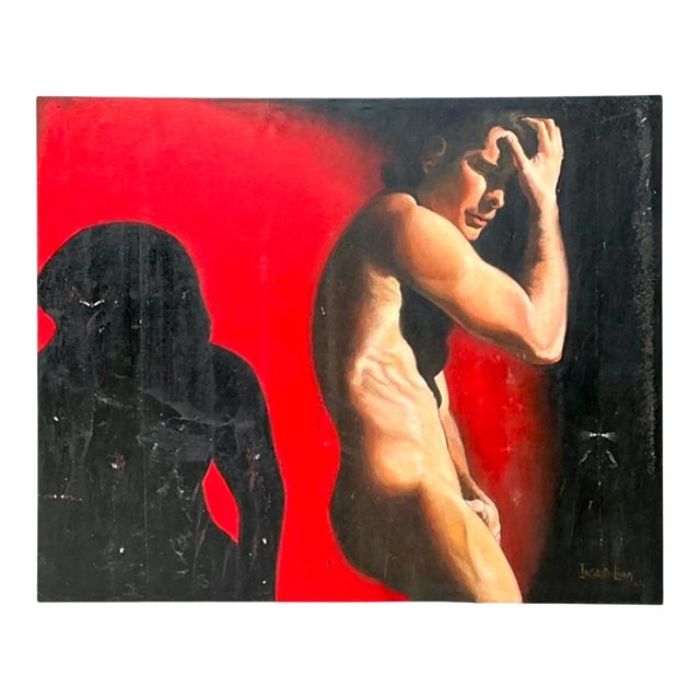 Vintage Monumental Figurative Oil Portrait on Canvas For Sale