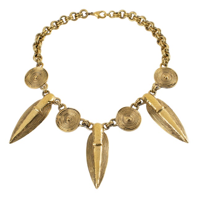 Guy Laroche Gilt Metal Tribal Necklace For Sale
