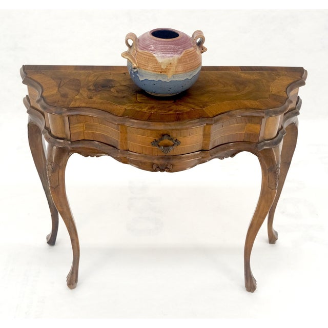 Italian One Drawer Thick Burl Olive Wood Veneers Patches Console Table MINT For Sale - Image 15 of 18