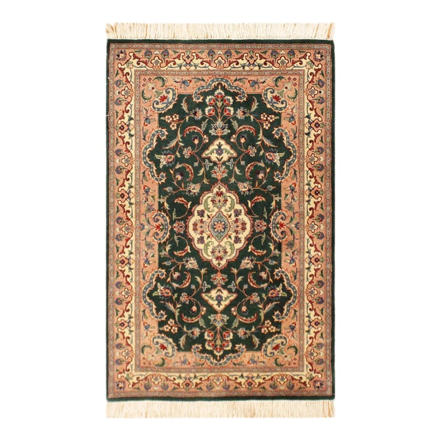 Medallion 1990's Kashan Pak-Persian Green/Ivory Wool Rug - 2'6'' X 4'1'' For Sale