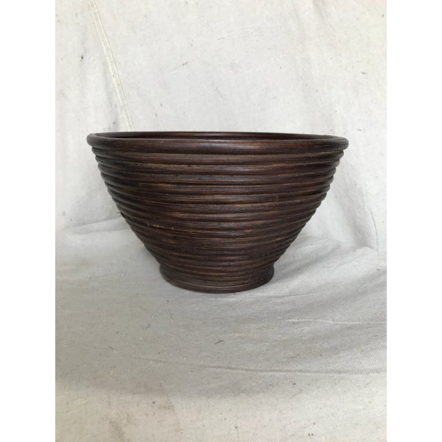 Mid-Century Modern Vintage 1970s Coiled Bent Bamboo Pencil Reed Bowl & Plate - Pair For Sale - Image 3 of 7
