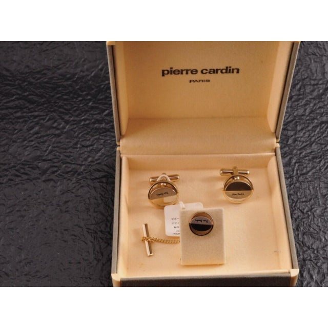 Vintage PIERRE CARDIN Steel & Gold Plate LOGO CUFFLINKS, ORIGINAL Case Circa 1960 A pair of Pierre Cardin cufflinks, with...