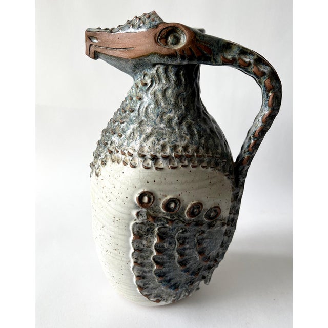 Mid-Century Modern 1960s Jack Mason Stone Mountain Georgia Reptilian Stoneware Sculpture Pitcher For Sale - Image 3 of 8