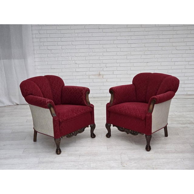 Danish Armchair in Red and Light Grey Wool and Oak, 1950s For Sale - Image 16 of 18