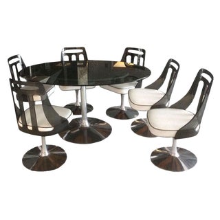 Mid-Century Smoked Glass, Chrome & Lucite Dining Set For Sale