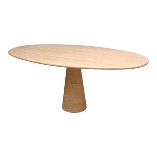 Vintage Italian Angelo Mangiarotti Travertine Marble Oval Dining Table, C1970s For Sale
