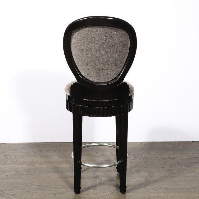 Art Deco Style Scalloped & Fluted Detailed Ebonized Walnut Swiveling Barstools For Sale - Image 12 of 18