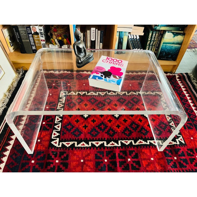 Plastic Vintage Lucite Coffee Table Waterfall Style For Sale - Image 7 of 9