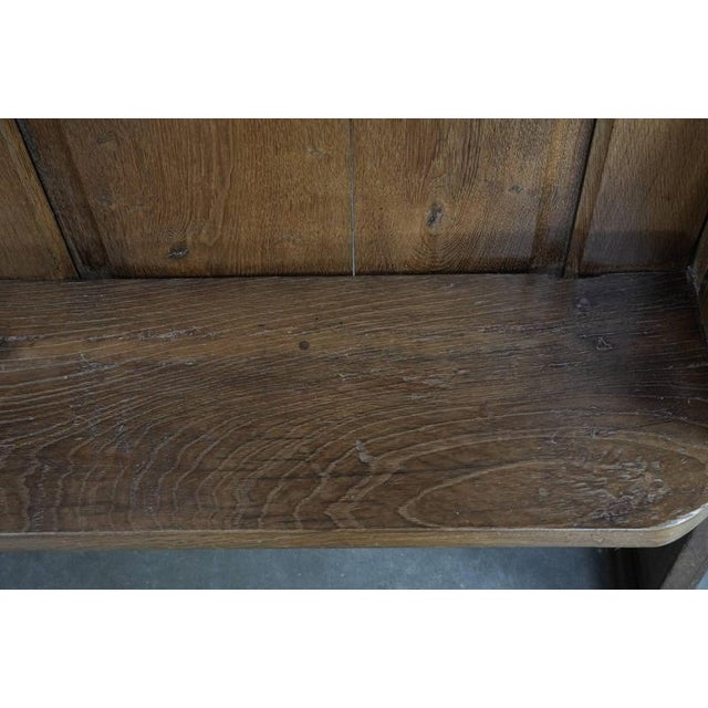 Wood Antique Gothic Style Oak Church Pew with Carvings For Sale - Image 7 of 18