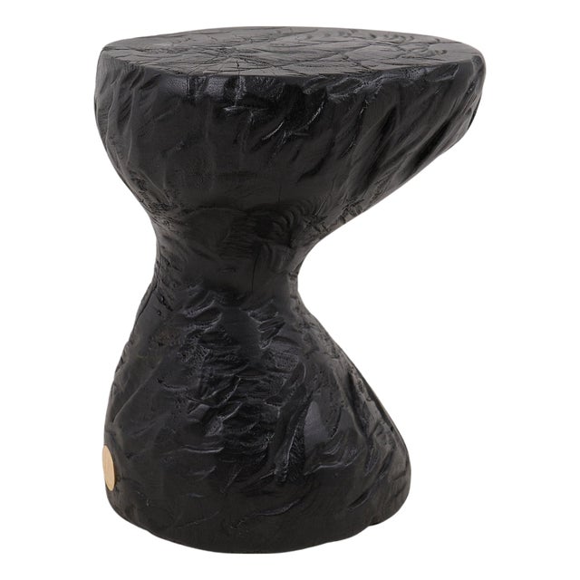 Rustic Sculptural Side Table in Burnt Black Oak by Logniture For Sale