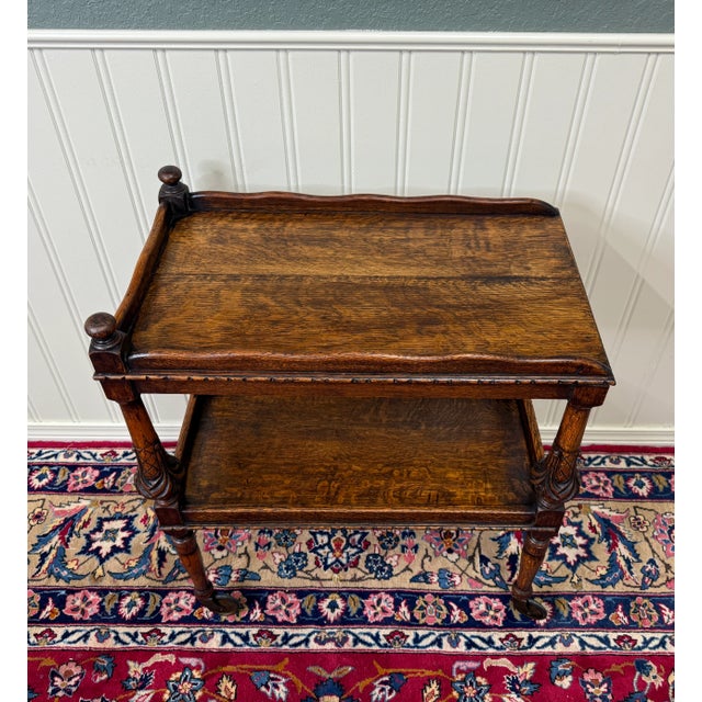 Wood Antique English Trolley Tea Cart Pastry Cocktail Bar Cart Tray Tudor Oak 1930s For Sale - Image 7 of 18