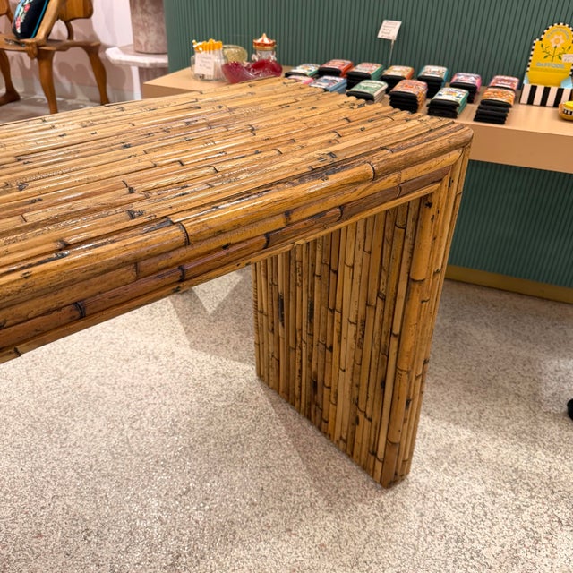 1970s 1970's Gabriella Crespi Style Bamboo Console Table For Sale - Image 5 of 12